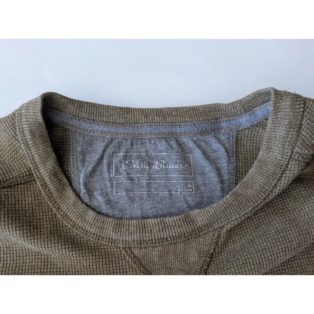 Eddie Bauer Men's Sz M  Pullover Sweater Crew Neck Thermal Cotton Green Solid - Picture 4 of 8